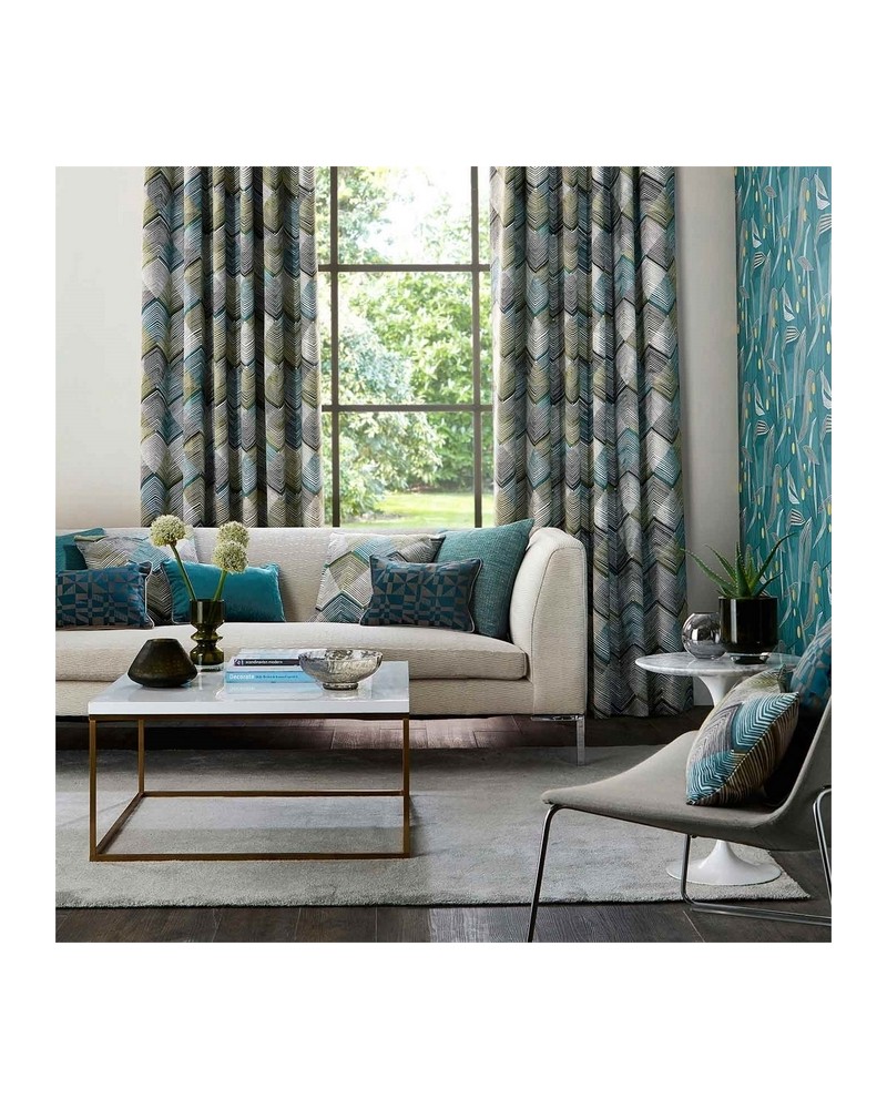 Tela HGEO120683 RHYTHM Teal Linden Charcoal Harlequin