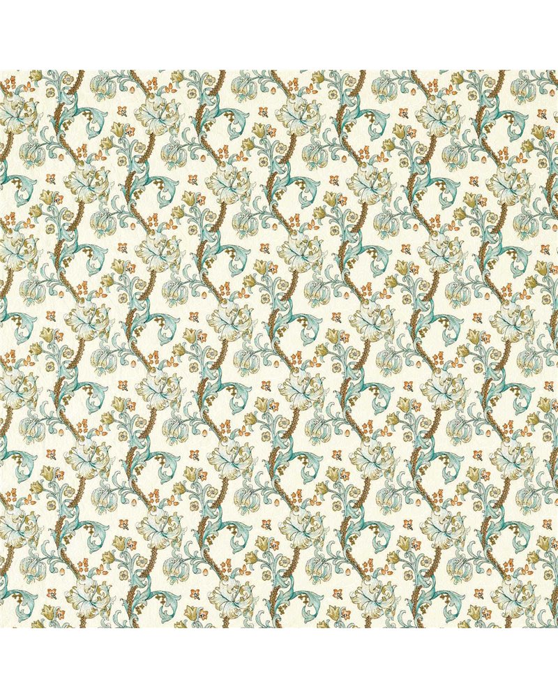 Golden Lily Embroidery Linen Teal F1742-03 Golden Lily Embroidery Linen Teal F1742-03